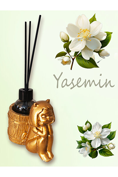 Yasemin Esanslı Oda Kokusu-Çubuklu Cam Şişe 50ml -Kedi Kız Figürlü Biblo Tasarım