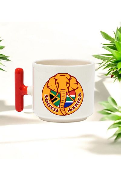 BB TRADE South Africa Designed Red t Handle Ceramic Printed Mug 250 ml