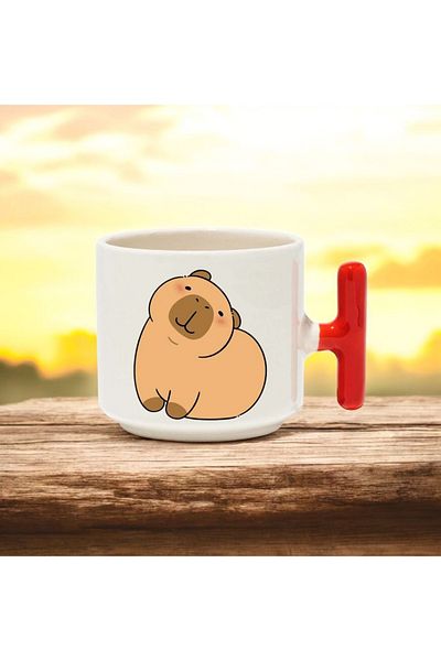 BB TRADE Cute Animal Design Red t Handle Ceramic Printed Mug Cup 250 ml