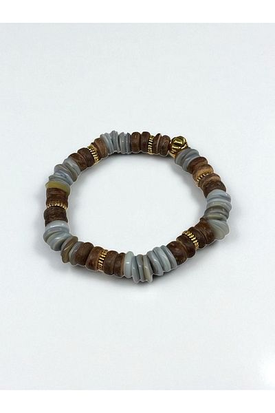 dela otantik Natural Wood & Seashell Bohemian Bracelet – Authentic Vintage Beaded Bijoux Jewelry 5 Colors Handmade