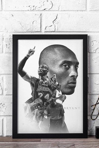 Saturn Kobe Bryant Framed Painting - Basketball Nba Poster Painting