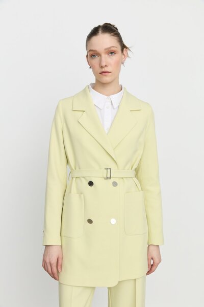 Nihan Beli Kuşaklı Blazer Ceket Fıstık Yeşili