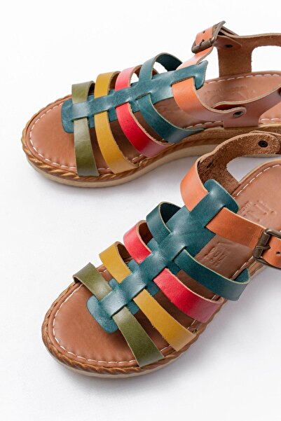 Aymood 731-204 Multi Genuine Leather Wedge Heeled Daily Women's Sandals