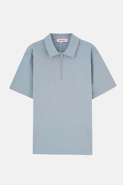 Reflect Studio Tricou de bază țesut cu guler polo cu fermoar pe un sfert - albastru gheață