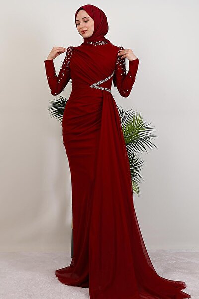 GİYZAMİLA Gülşen Tesettür Abiye Bordo