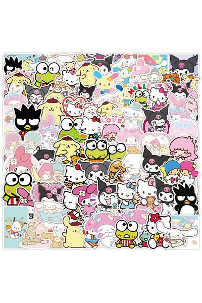 Miniso 100PCS Mix 100pcs Kawaii My Melody Kuromi Hello Kitty Stickers for Kids Girls DIY Laptop Phone Diary
