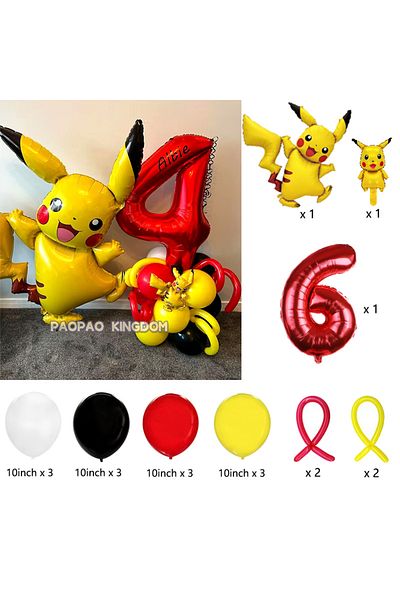 Miniso 1pack A 6 1set Pokemon Pikachu Theme Foil Balloons Set Red Black Latex Balloon Kids Birthday Baby