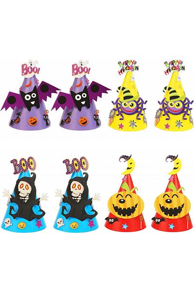 Zerhok Set of 8 Zerhok Halloween hats, cardboard, multicolor, 13 x 22 cm
