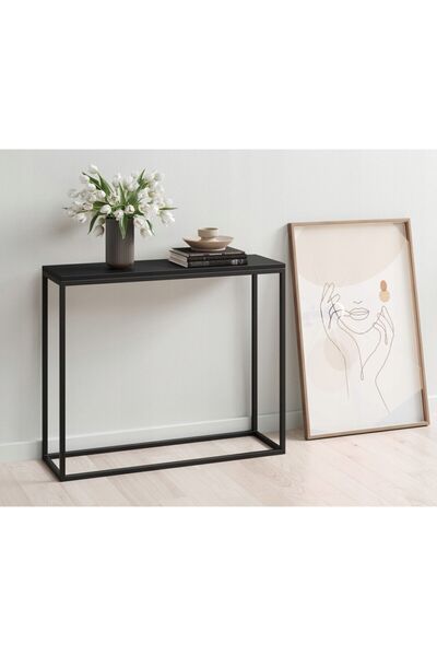 Hitit Dekorasyon Dab Siyah Metal Ahşap Dresuar Konsol Siyah