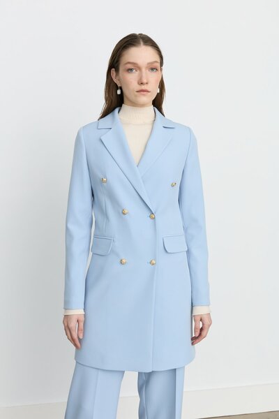 Nihan Kruvaze Kapama Blazer Ceket Açık Mavi