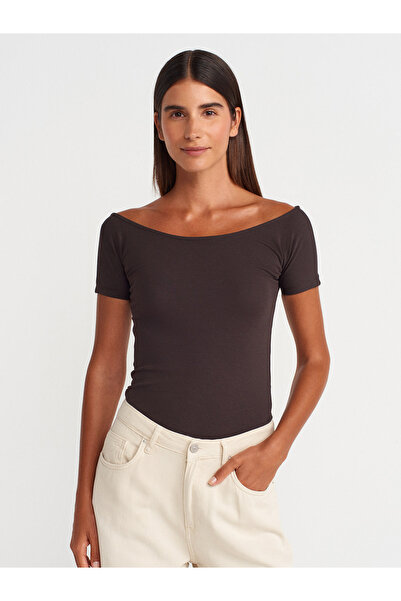 Dilvin 31922 Kısa Kollu T-Shirt-Koyu Kahve