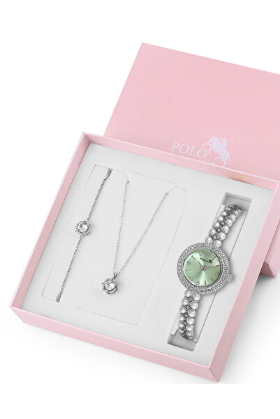 Polo Air İnci Taşlı Görünümlü Kol Saati Zirkon Taşlı Yuvarlak Kolye Bileklik ...