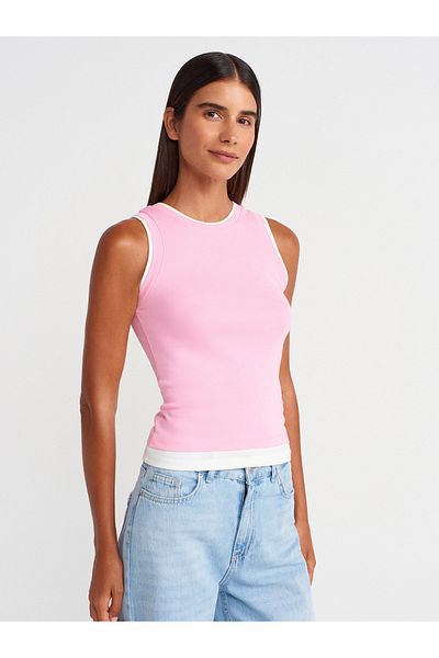 Dilvin 21086 Double Look Sleeveless Top-Pink