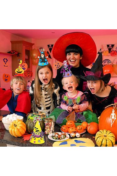 Zerhok Set of 8 Zerhok Halloween hats, cardboard, multicolor, 13 x 22 cm