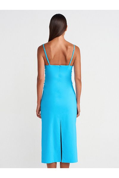 Dilvin 91479 Rochie Midi cu șnur-Turcoaz