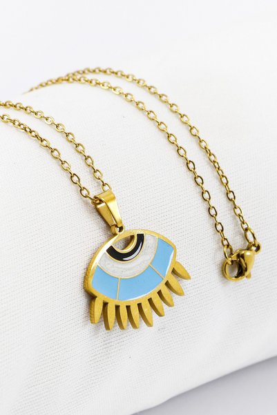 biuti Stainless Steel Gold Colored Evil Eye Figured Steel Necklace, Gift Necklace (60 cm)