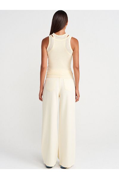 Dilvin 71999 Soft Textured Denim Trousers-Yellow