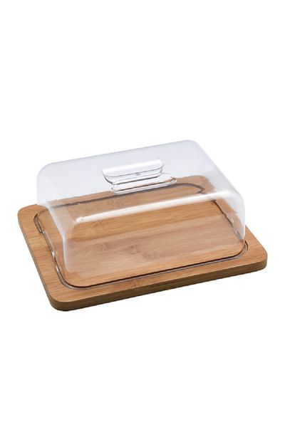 Bien Servi Rectangular Bamboo Cheese Dome with Lid Clear and Brown