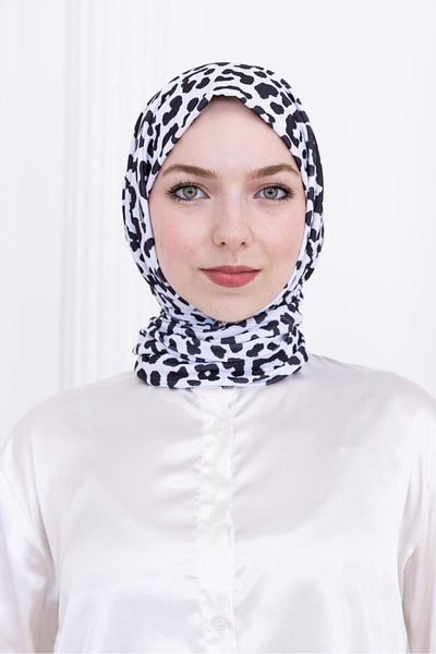 SAYRA Shawl Leopard Patterned Women's Black Snap Fastener Shawl