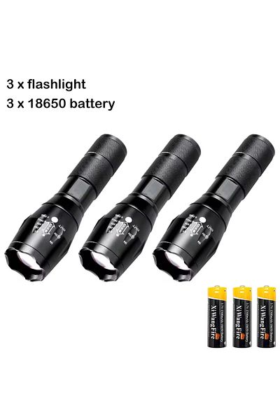 Heinast ZOOM black 3PCS High Power T6 LED Flashlights Camping Torch 5 Light Modes Zoom Light Aluminum Alloys