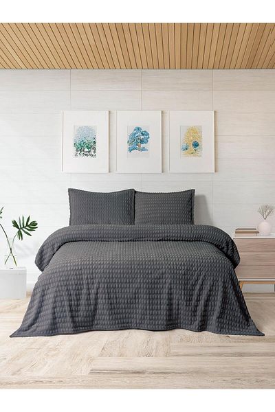 Merinos Modern Twist 3 Piece Double Blanket Set Boxed 220X240 Dark Gray