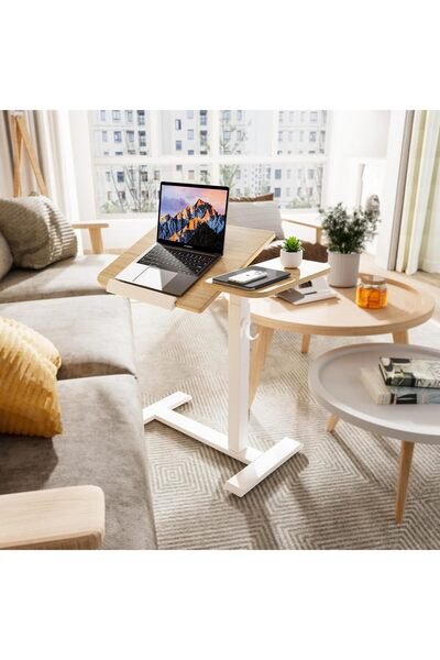 Generic ETHU Height-Adjustable Rolling Laptop Desk, Multifunctional Overbed Table with Tilting Desktop and R