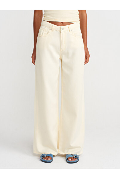 Dilvin 71999 Pantaloni din denim cu textura moale-Galben