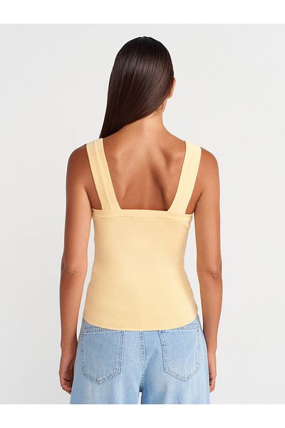 Dilvin 10770 Square Neck Strap Knitwear Blouse-Yellow
