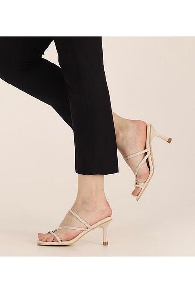 BAYRAMOĞLU KUNDURA Byk Gold Stone Detailled Heel Slippers
