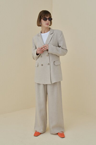 Nihan Keten Blazer Ceket Bej
