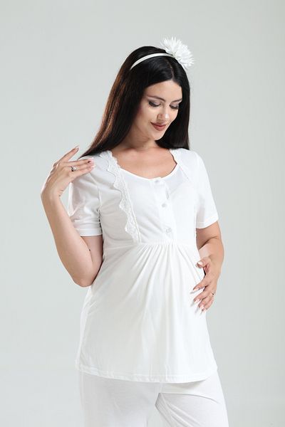 LOHOUSE Women's Tuba Powder Patterned Cotton Maternity Maternity Pajamas Set with 3-Piece Pajamas Set