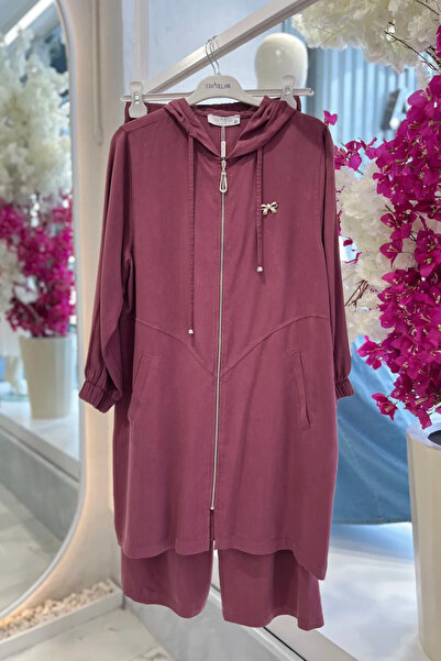 Butik Camelya - Alt Üst Takım - Boydan Fermuarlı - Kapüşonlu - Gül Kurusu Renk