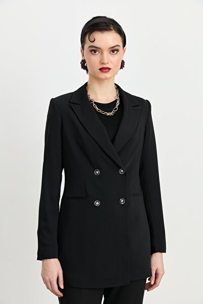 Nihan Kırlangıç Yaka Blazer Ceket Siyah