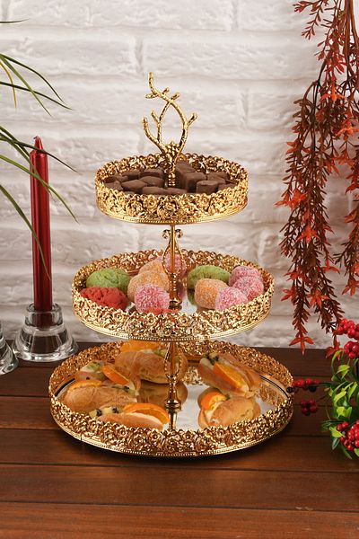 HELVACIOĞLU AKSESUAR 3 Tier Mirrored Cake, Dessert, Cookie Presentation Stand 15-20-25 cm