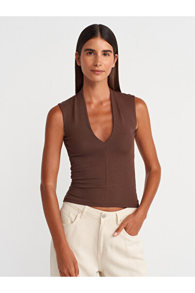 Dilvin 31925 Top fără mâneci-Maro deschis