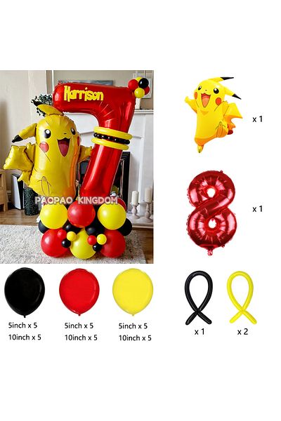 Miniso 1pack B 8 1set Pokemon Pikachu Theme Foil Balloons Set Red Black Latex Balloon Kids Birthday Baby