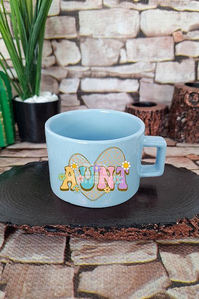 giftkonsept Aunt Retro Printed Vintage Style Still Aunt Square Cup with Handle Blue Mug Cup