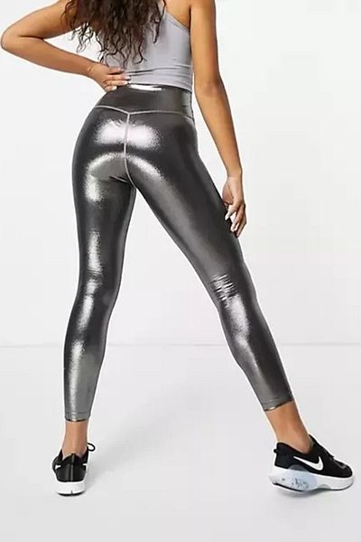 Nike One Icon Clash Shimmer 7/8 Lungime Mid Rise Tight Leggings de antrenament pentru femei Gri metalic