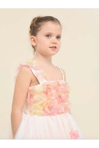 Zekids Girl's Flower Embroidered Shoulder Detailed Colorful Design Evening Dress