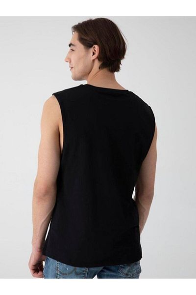 Ltb Fadoze Minimal Text Printed Men's Black Crew Neck Zero Sleeve Undershirt