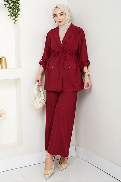 Bestenur Harpe Jacket Παντελόνι Σετ δύο τεμαχίων 1567 - Claret Red