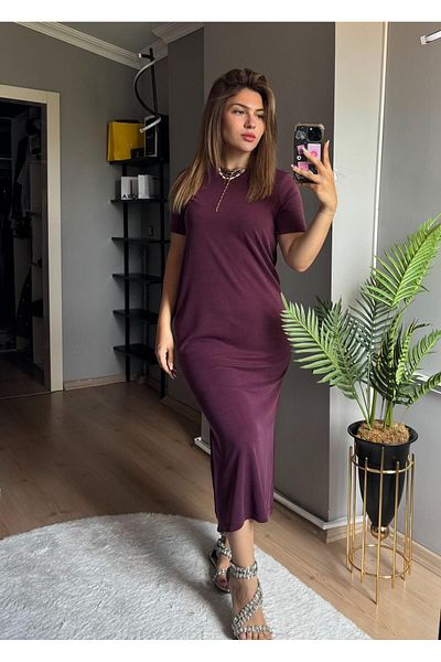 Qenz Slit Casual Modal Dress - Plum