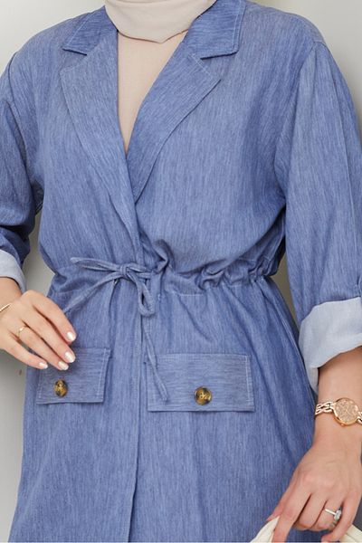 Bestenur Tunnel Belt Jacket Trousers Double Suit 1566 - Dark Blue