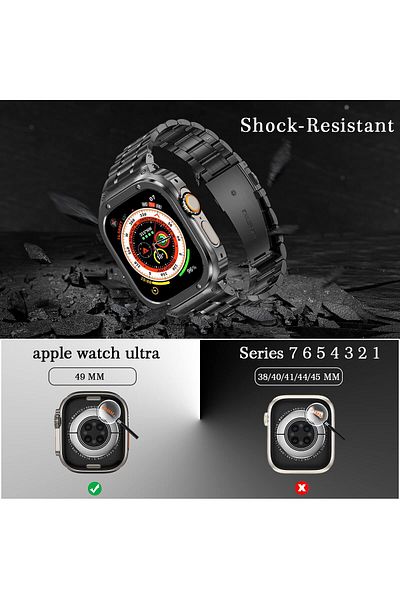 O Ozone - Stainless Steel Watch Band with Case For Apple Watch Series 9/8/7 (45mm)- Black