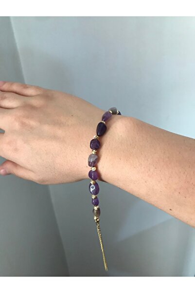 shop سوار من الأحجار الكريمة الطبيعية من أميتيست مع تفاصيل حجر دوريكا ذهبي (أ...