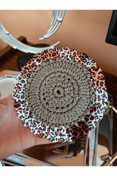 Münücük toys Makrome Pullu Kahve-içecek Sunumluk Bardak Altlığı... (Leopar pullu-zemini füme 2'li)