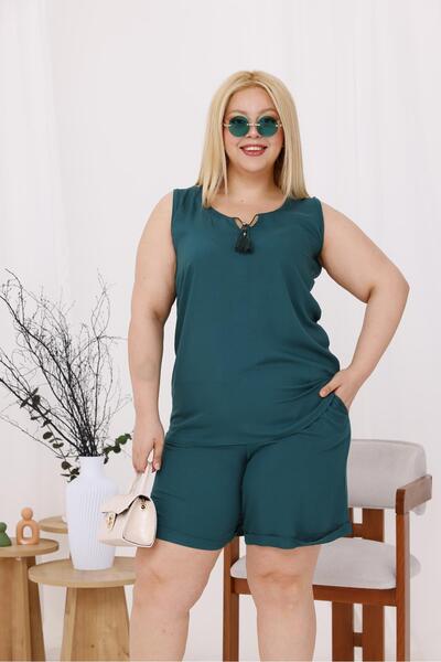 Siyezen Plus Size Cotton Lace Shorts Suit