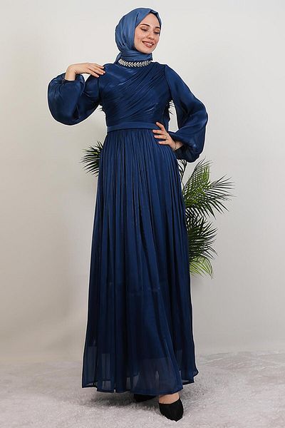 GİYZAMİLA Βραδινό φόρεμα Zeliş Stone Navy Blue