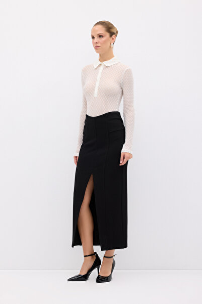 adL Yırtmaçlı Midi Örme Etek