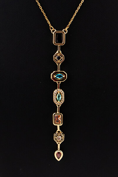 Genel Markalar Paslanmaz Çelik 7 Element Renkli Zirkon Taşlı Y Kolye